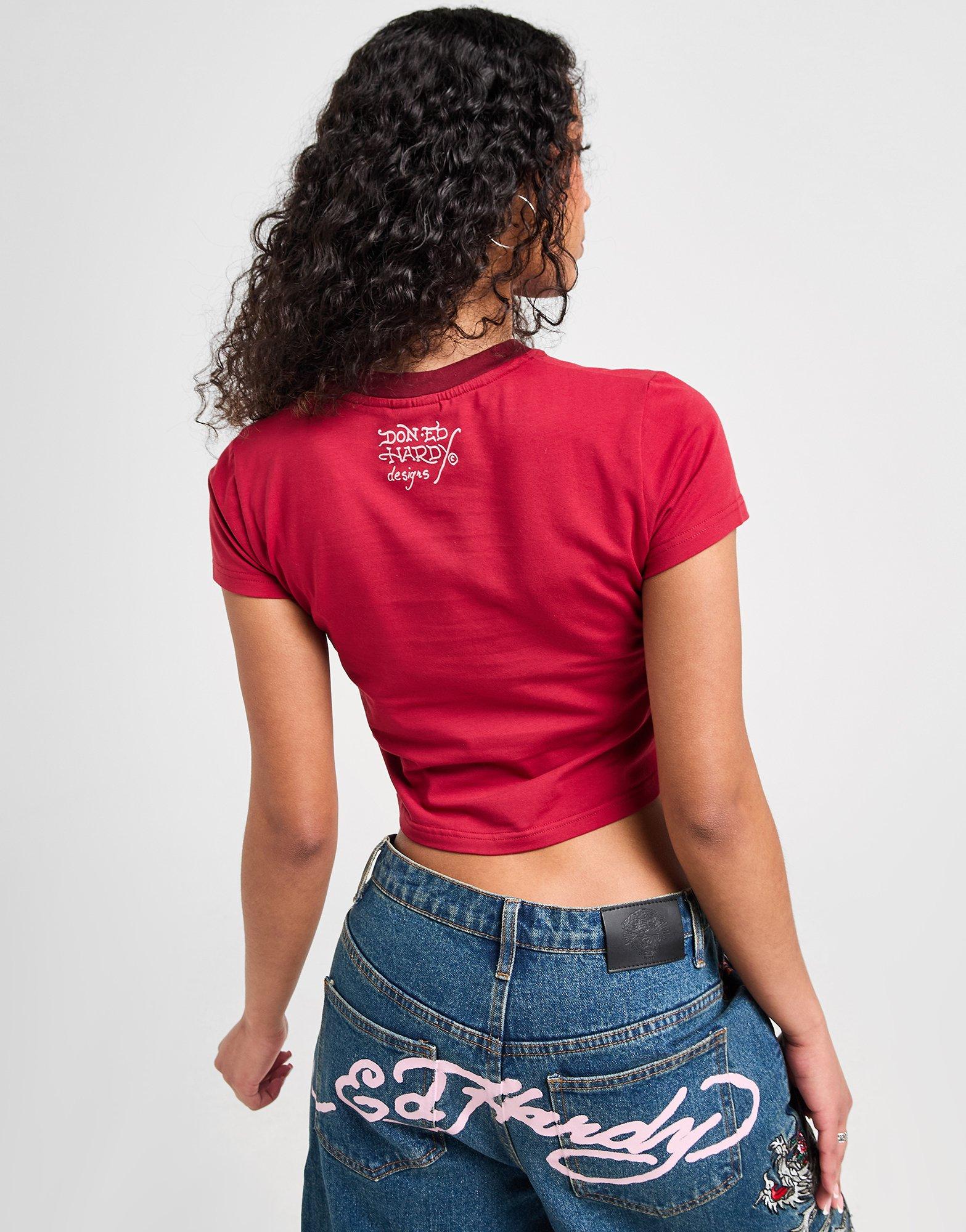 Ed Hardy Skull Diamante Ringer T-Shirt