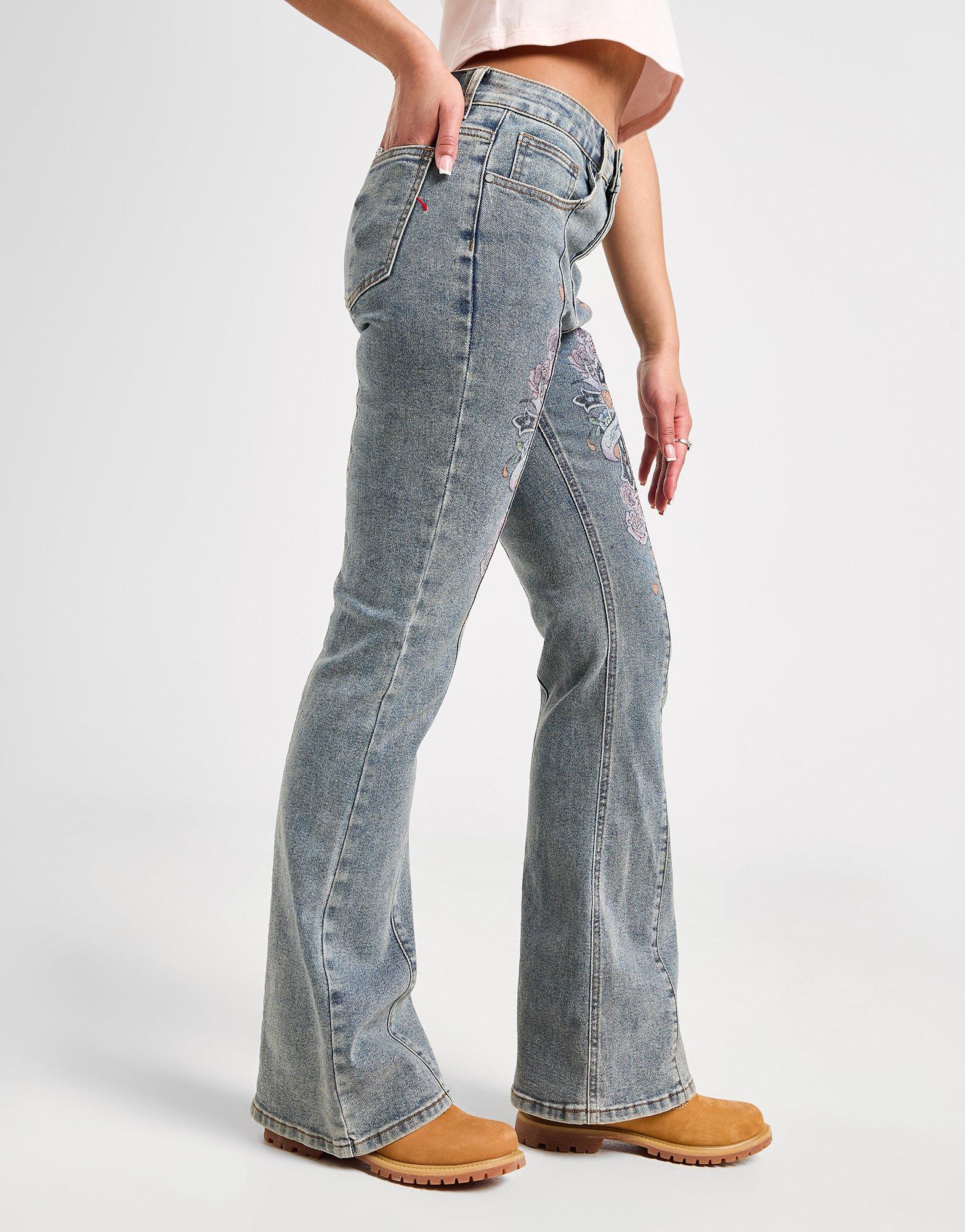 Ed Hardy Floral Cross Flare Jeans