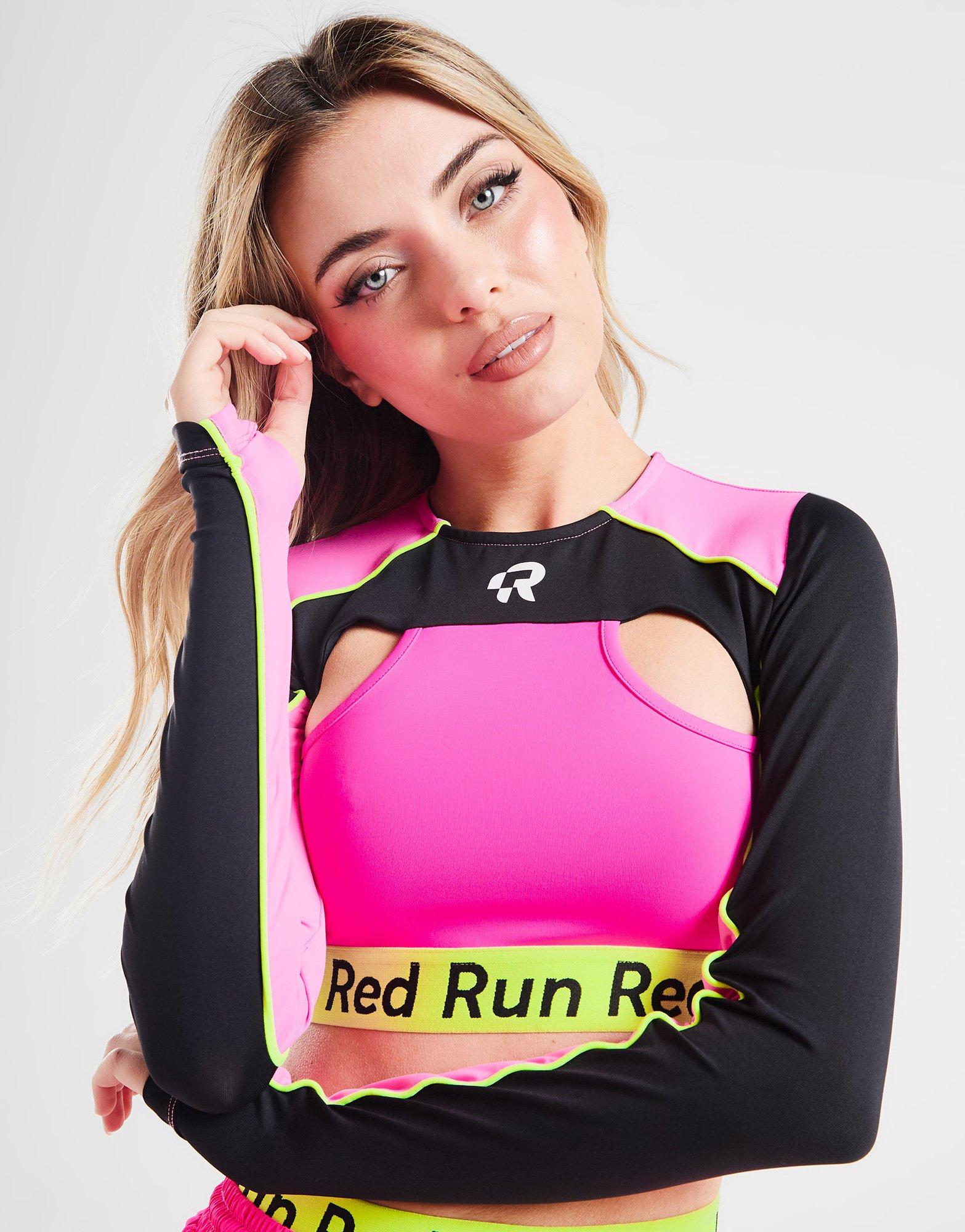 Red Run Activewear Twin Flame Cutout Long Sleeve Crop Top