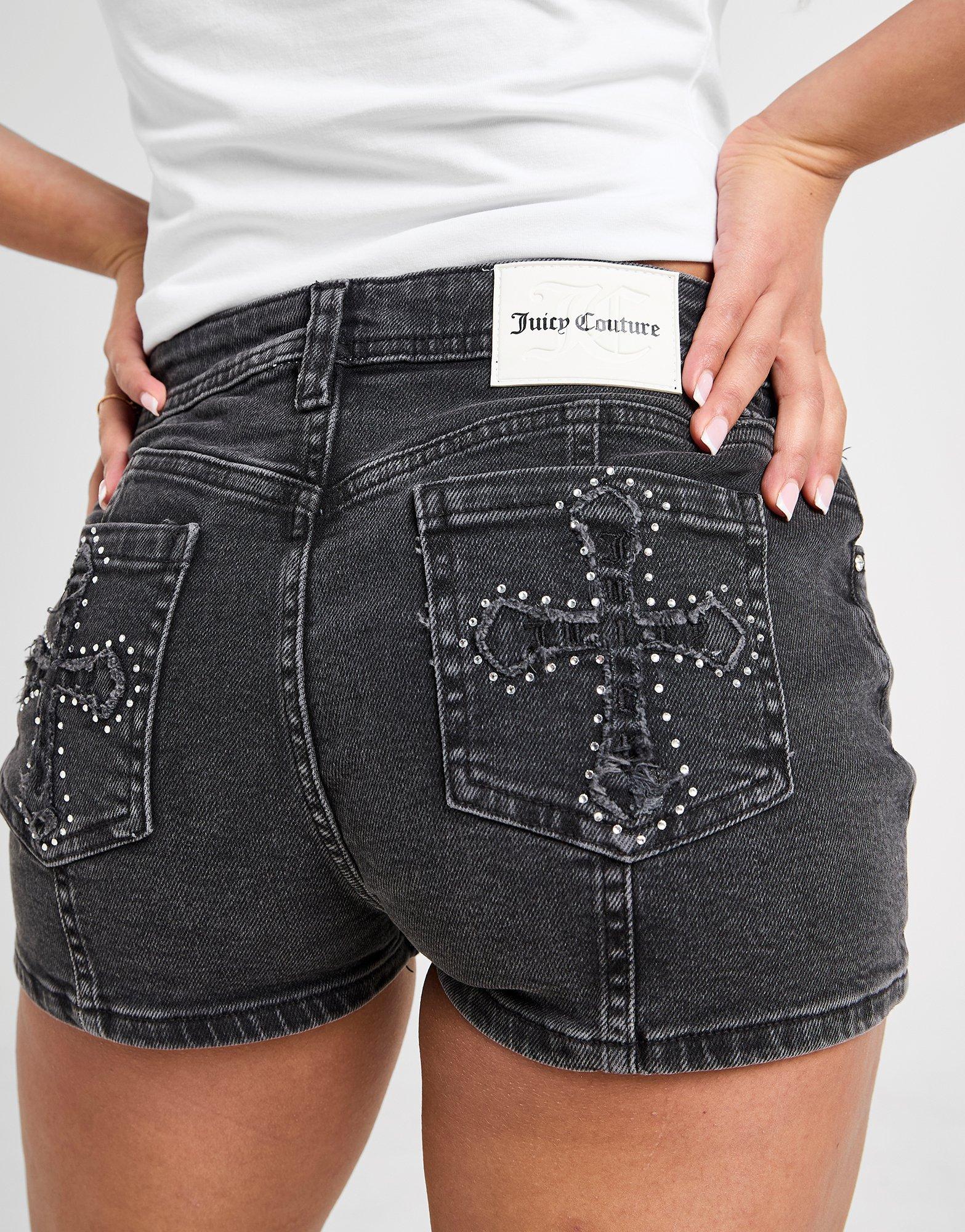 JUICY COUTURE Diamante Cross Denim Shorts JUICY COUTURE Diamante Cross Denim Shorts