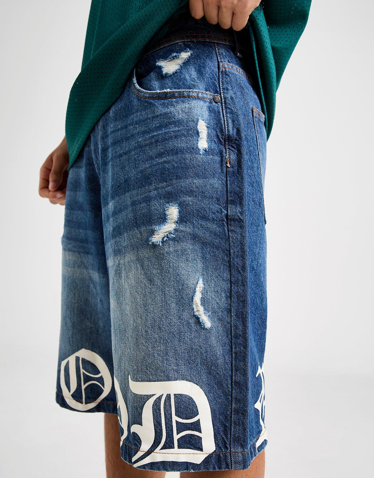 Hoodrich Hem Print Denim Shorts