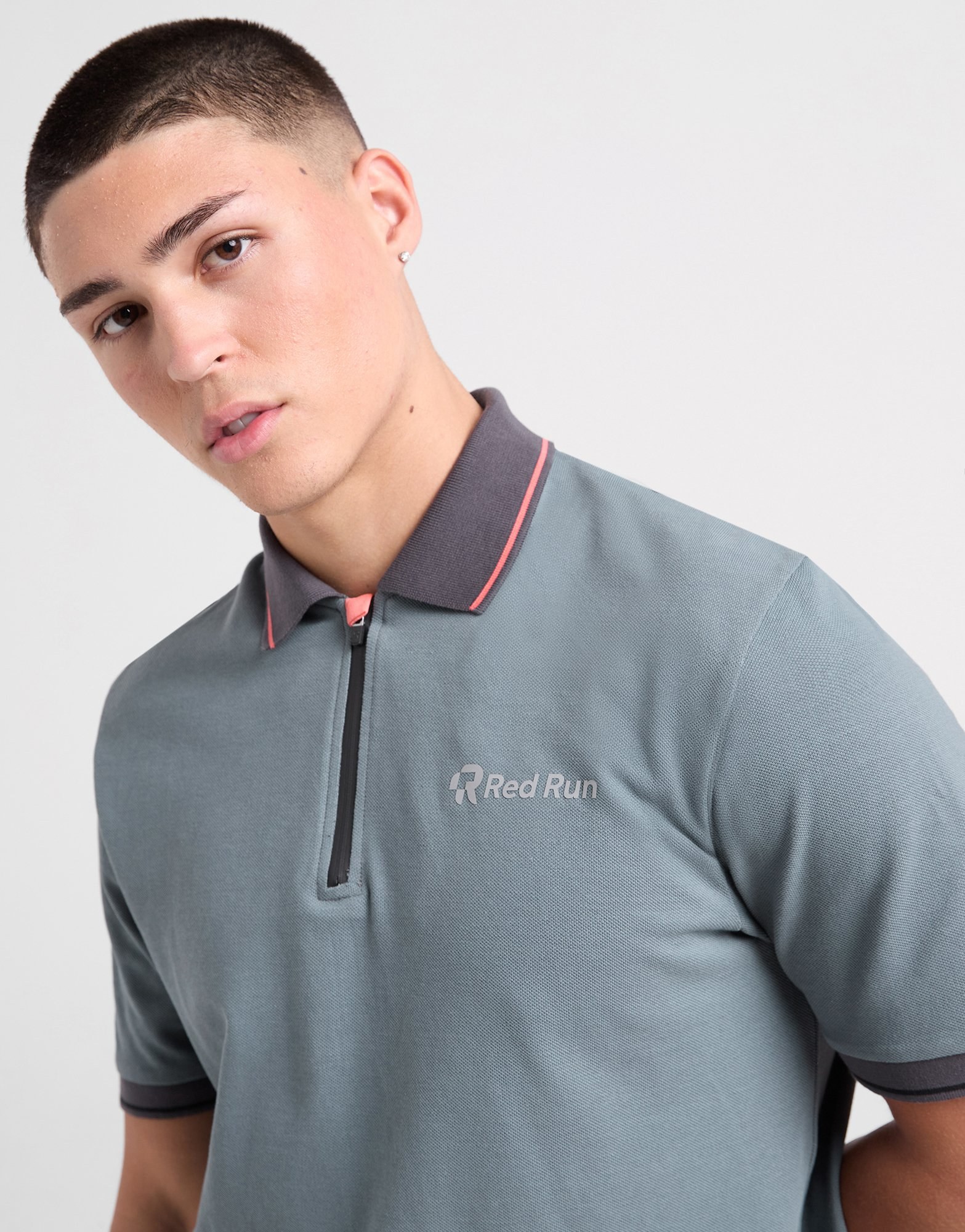 Red Run Activewear Zip Polo Shirt