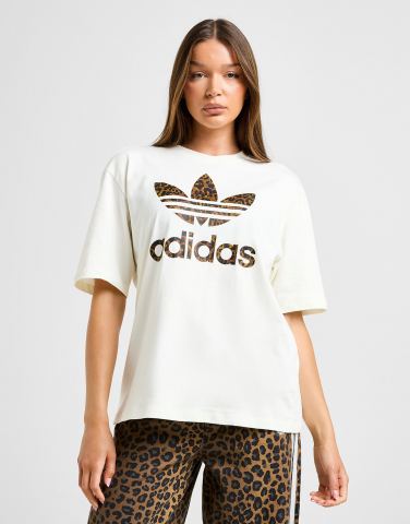 adidas Originals Leopard Print Trefoil Boyfriend T-Shirt Damen