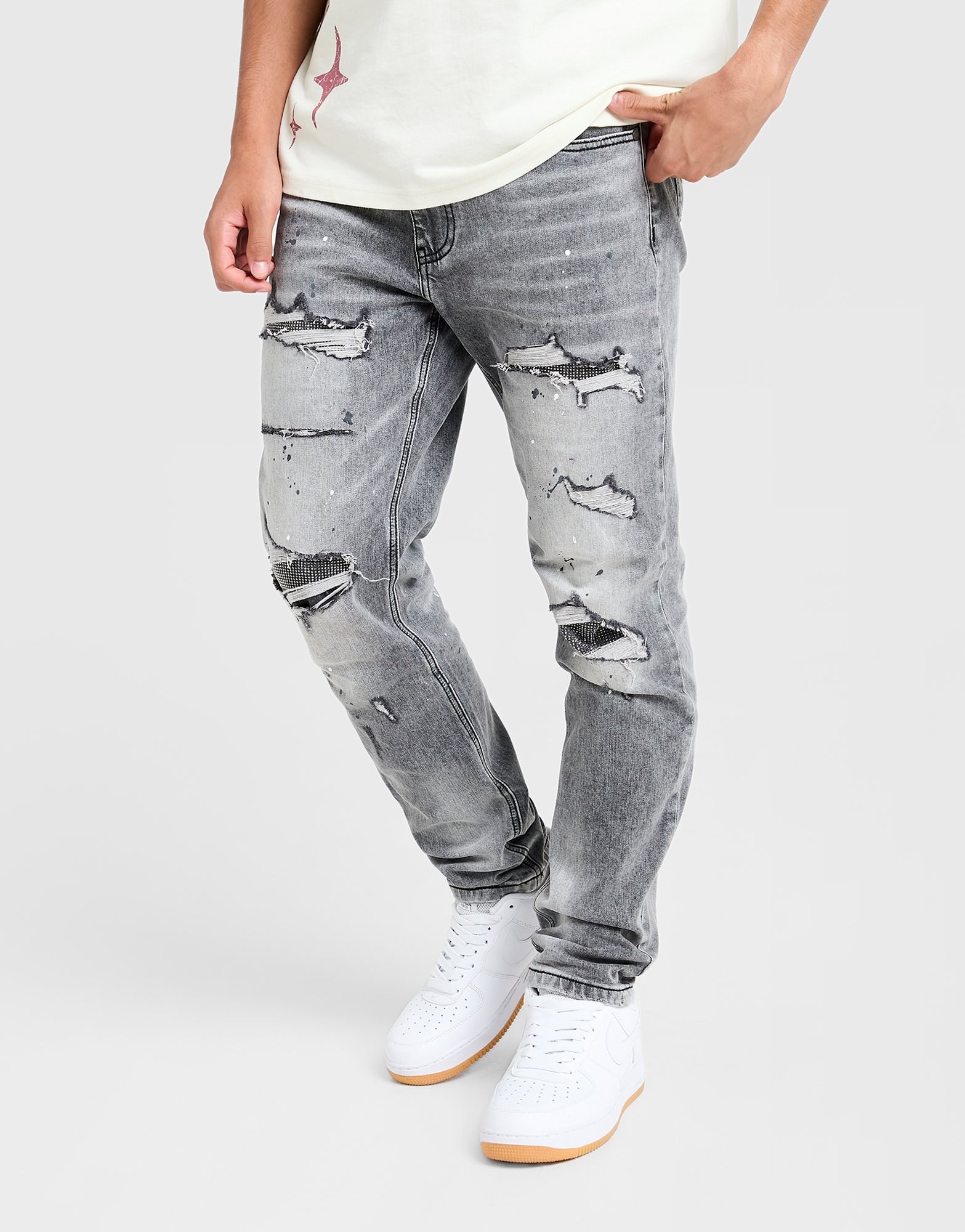 Supply & Demand Rhinestone Slim Ripped Jeans