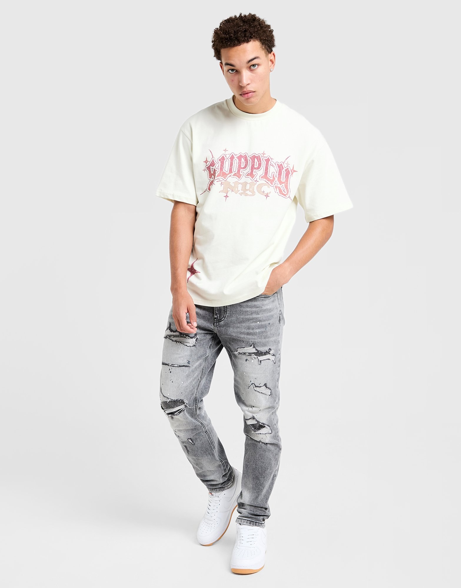Supply & Demand Rhinestone Slim Ripped Jeans