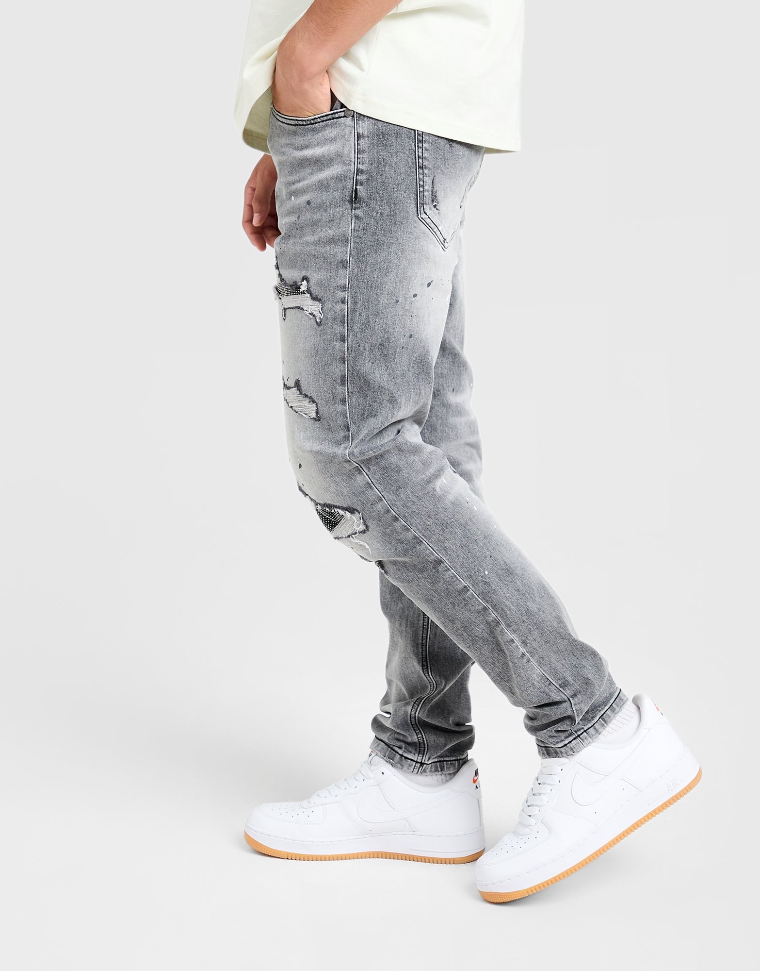 Supply & Demand Rhinestone Slim Ripped Jeans