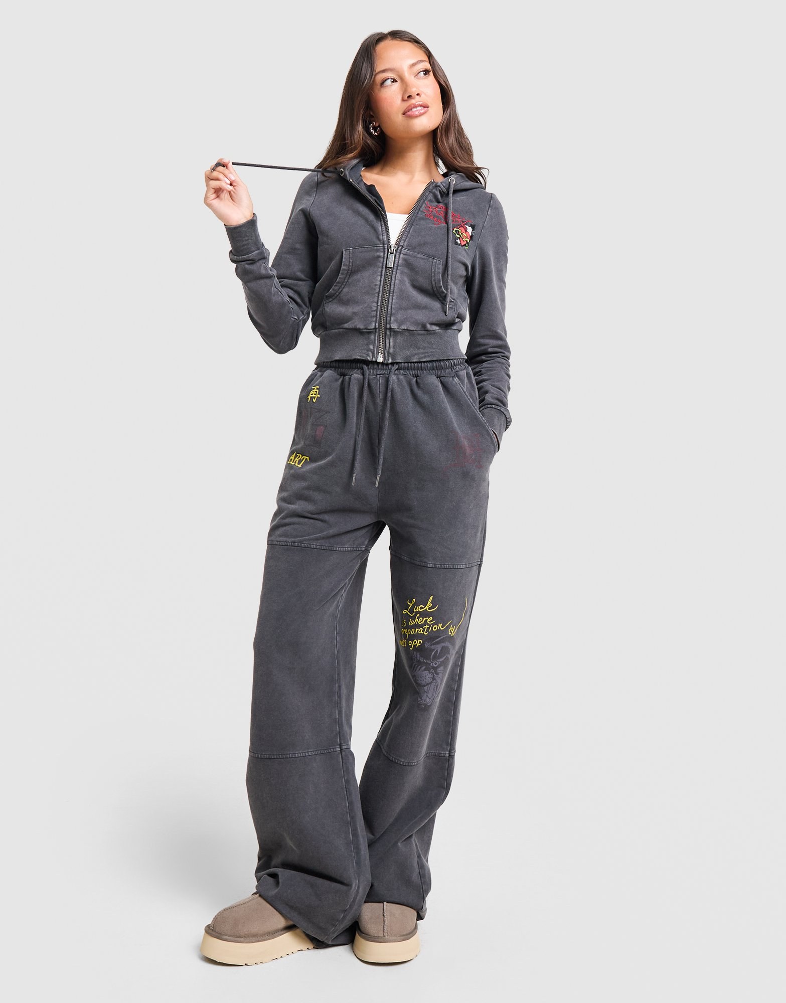 Ed Hardy Flame Tiger Crop Full Zip Hoodie Damen
