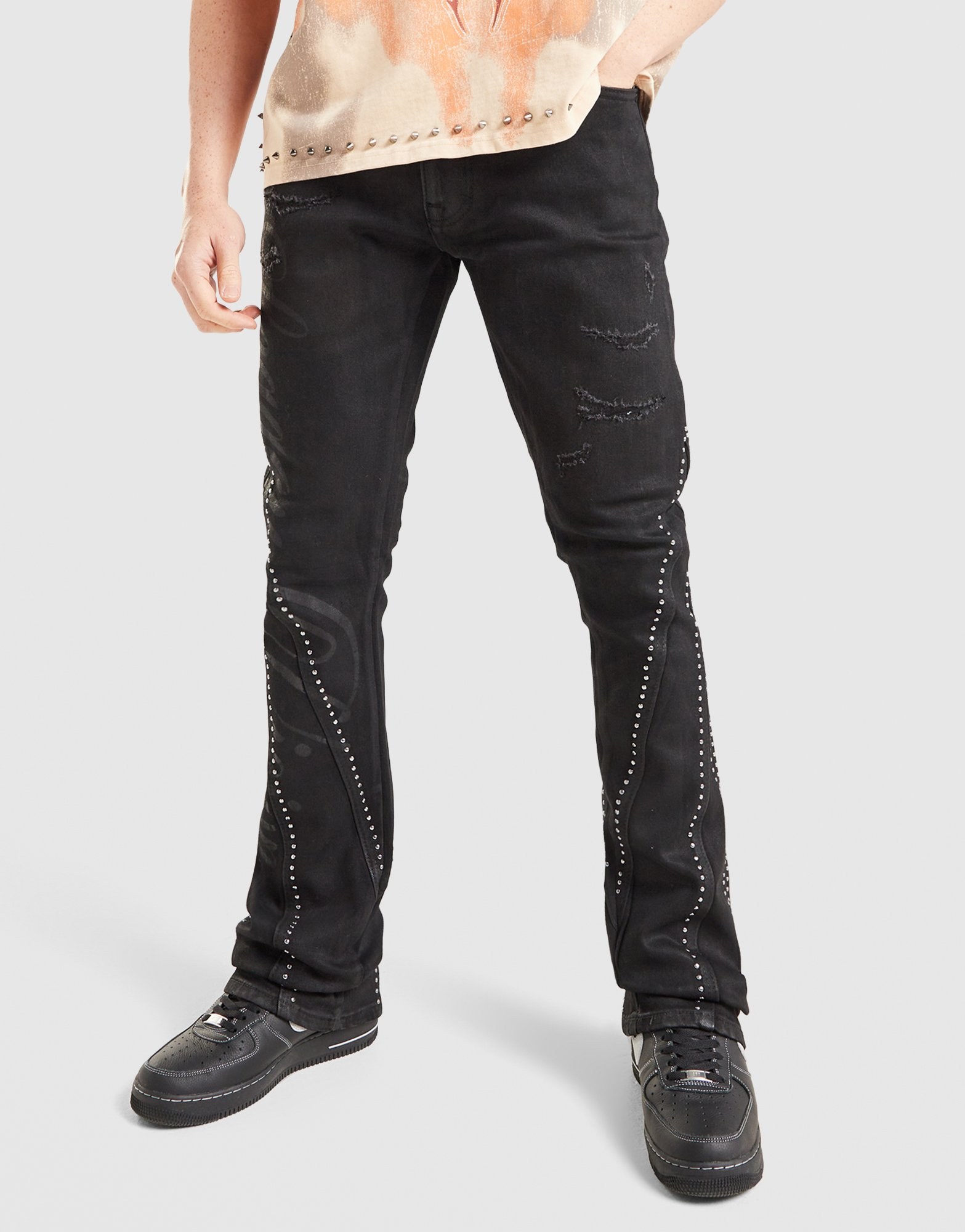 Smoke Rise Stack Flare Studded Jeans