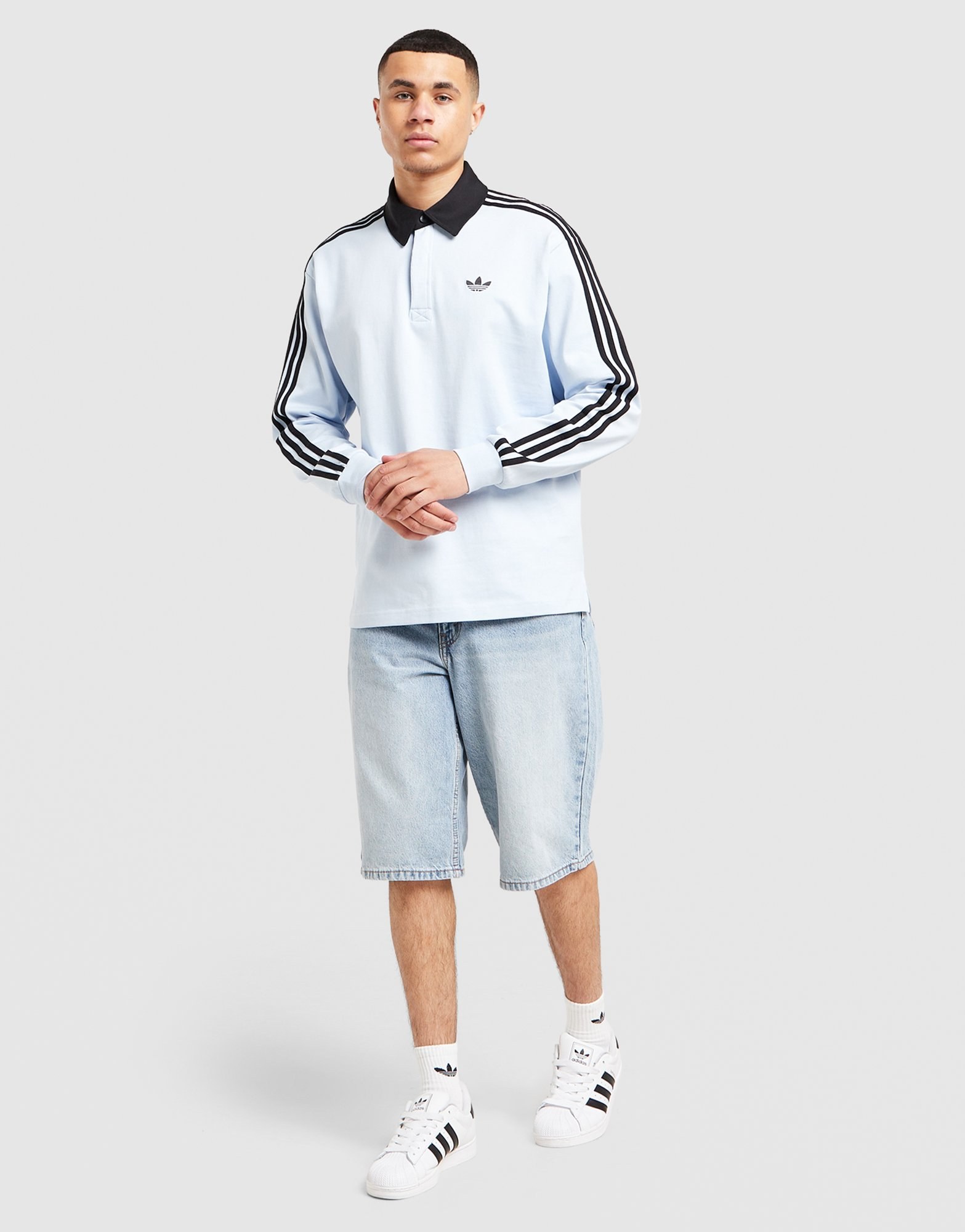 adidas Originals 3 Stripes Rugby Long Sleeve Polo Shirt