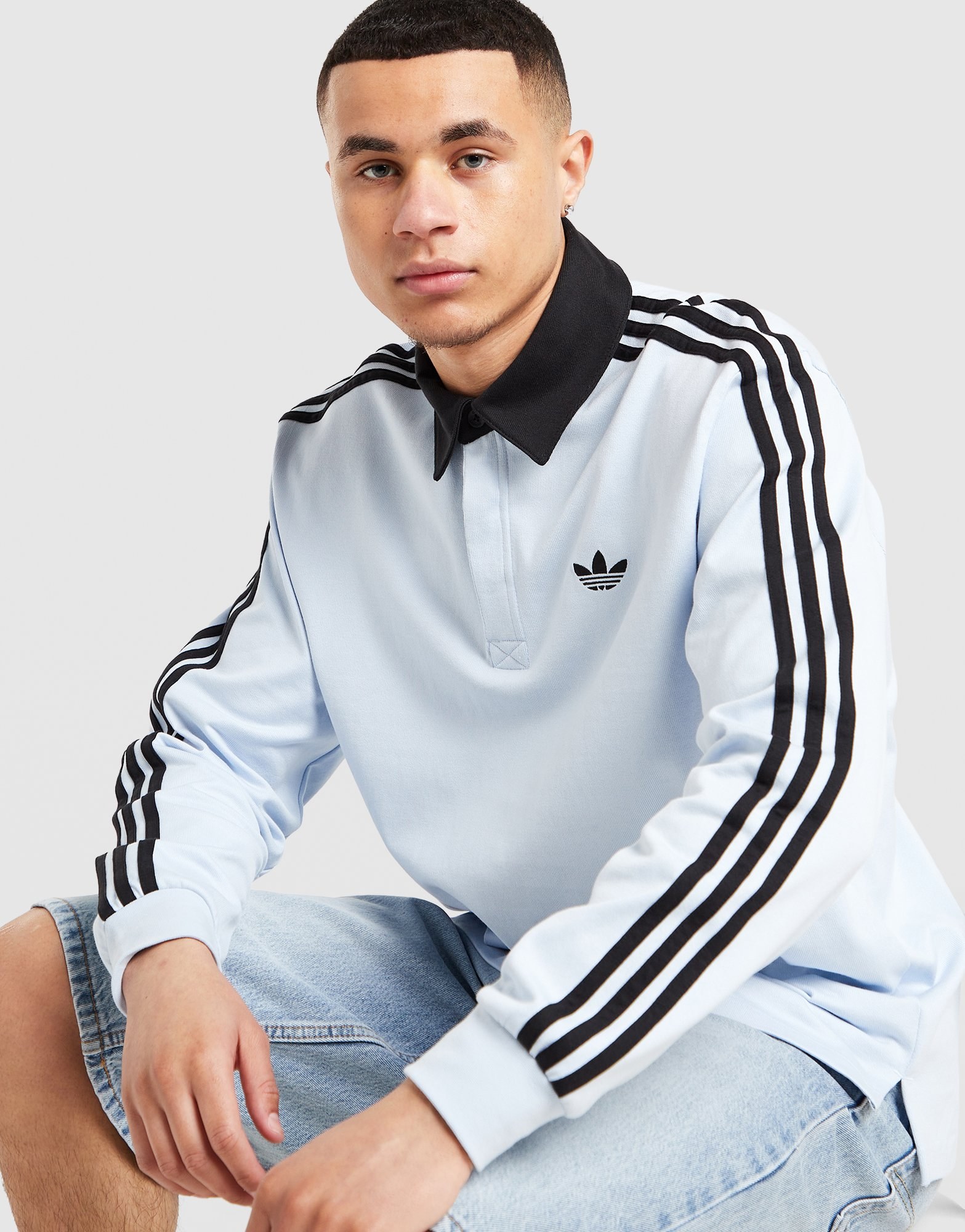 adidas Originals 3 Stripes Rugby Long Sleeve Polo Shirt