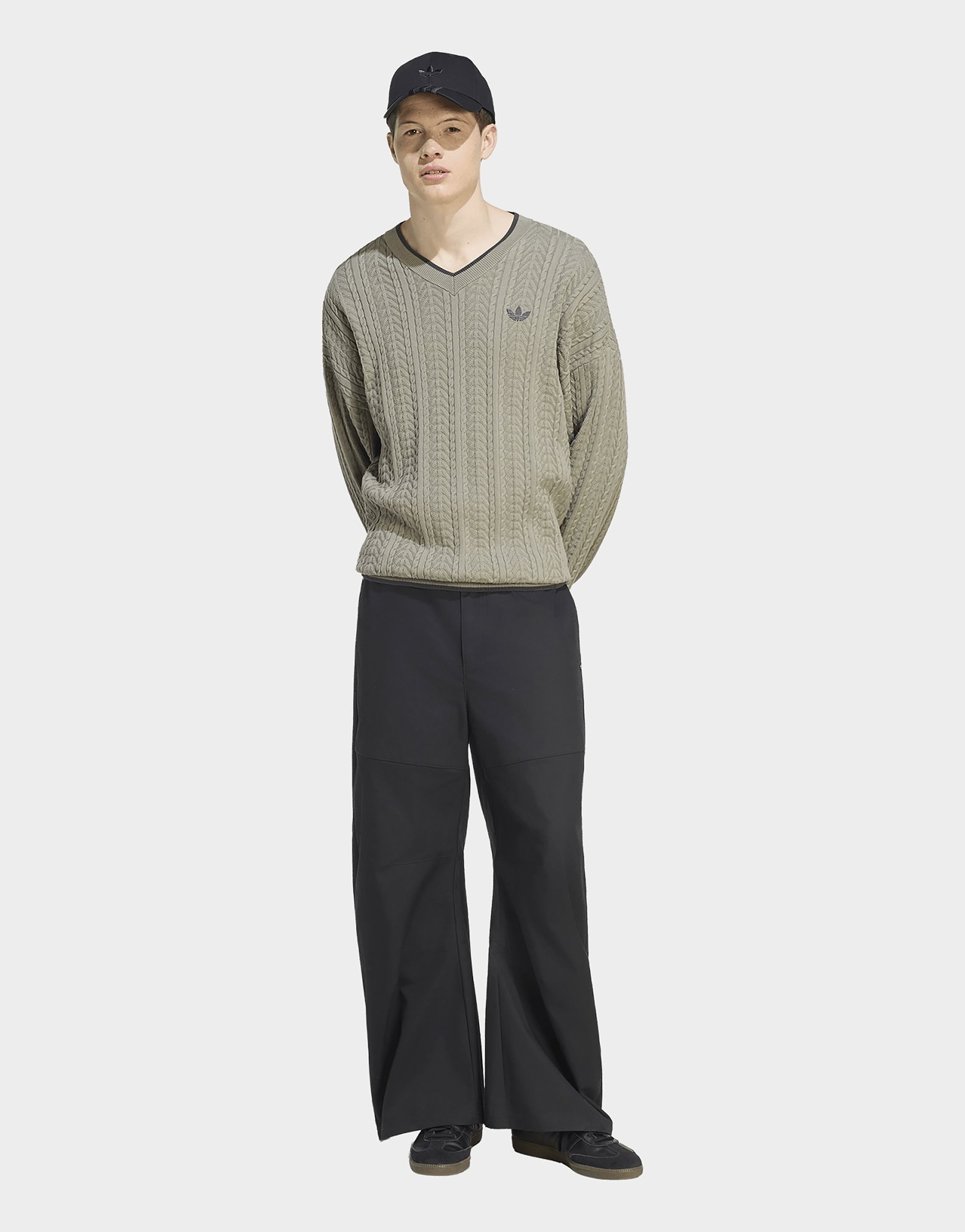 adidas Pullover, Gestrickt, V-ausschnitt, Zopfmuster