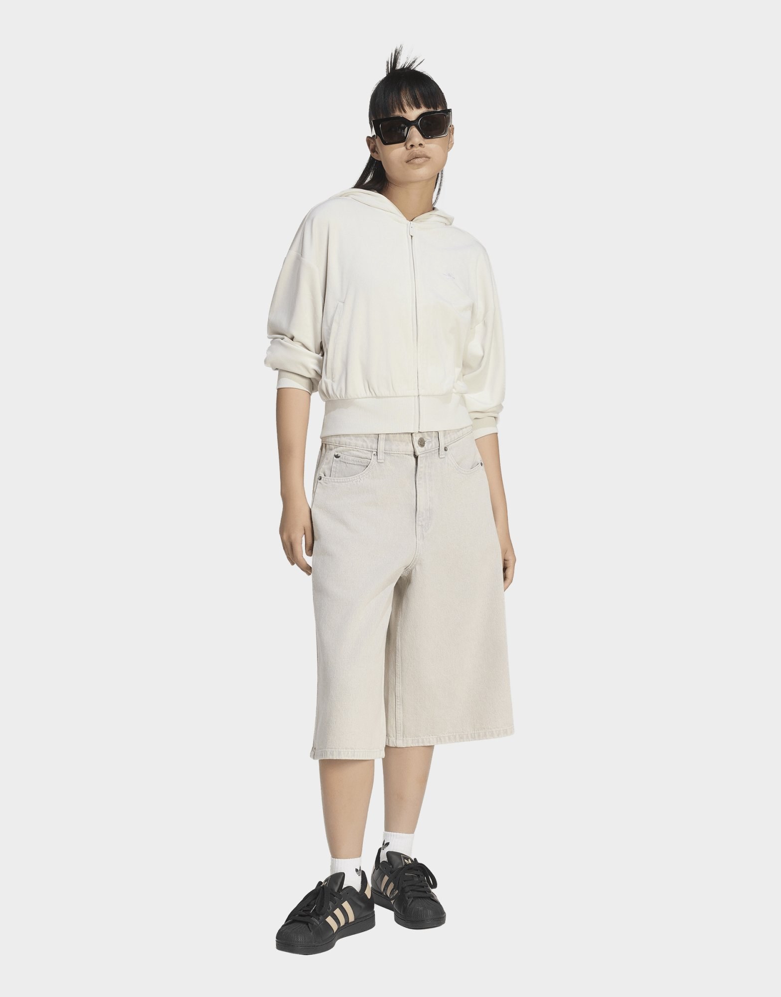 adidas Denim-jorts Mit Mittelhohem Bund