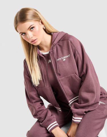 New Balance Cropped Ribbed Full-Zip Hoodie