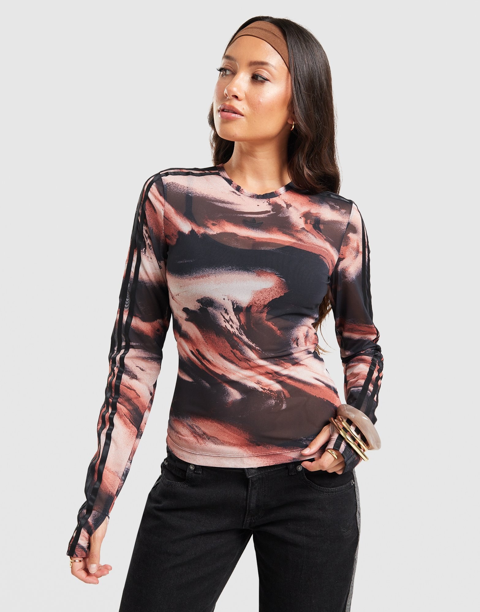 adidas Originals Long Sleeve Mesh Marble All Over Print T-Shirt