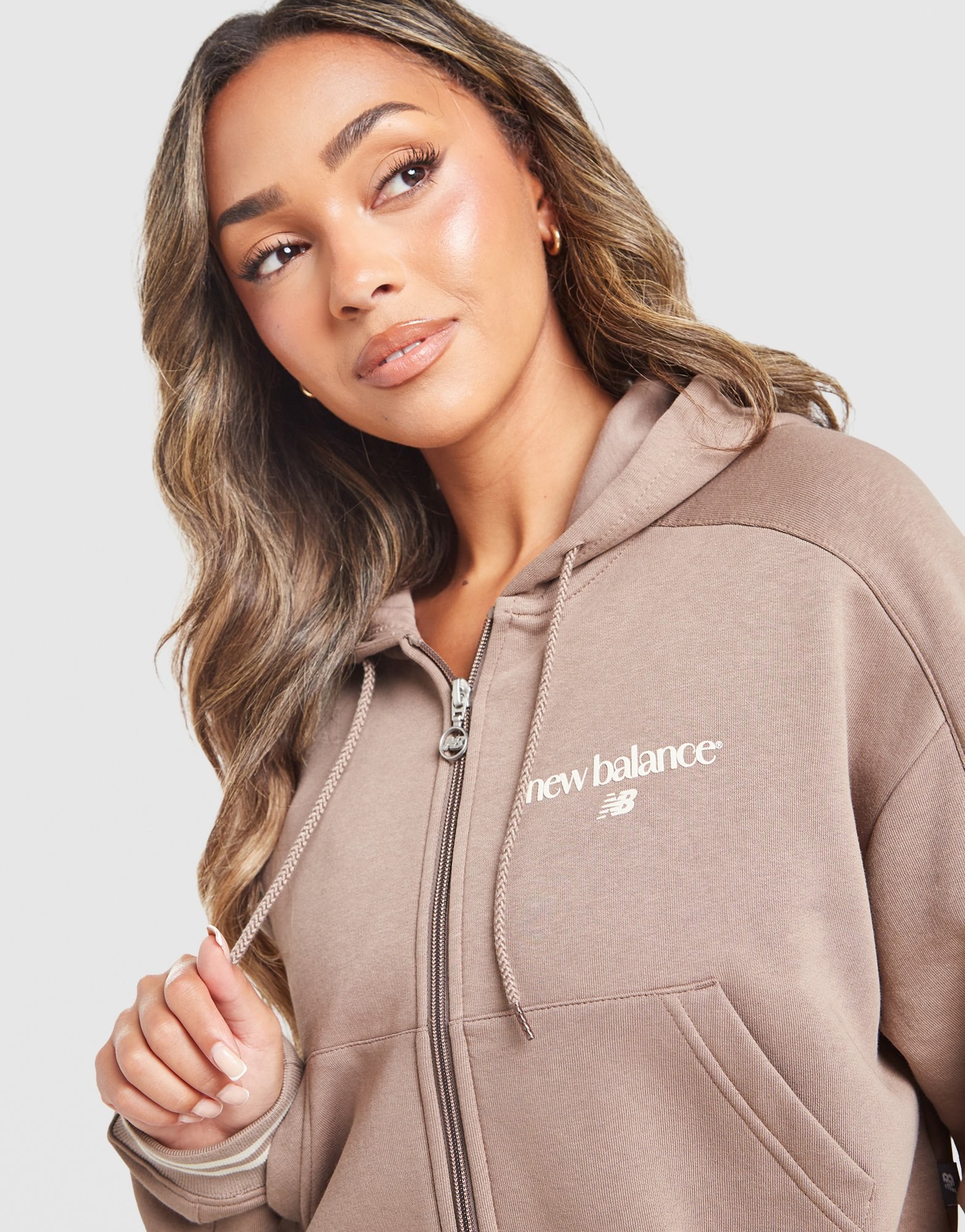 New Balance Cropped Ribbed Full-Zip Hoodie