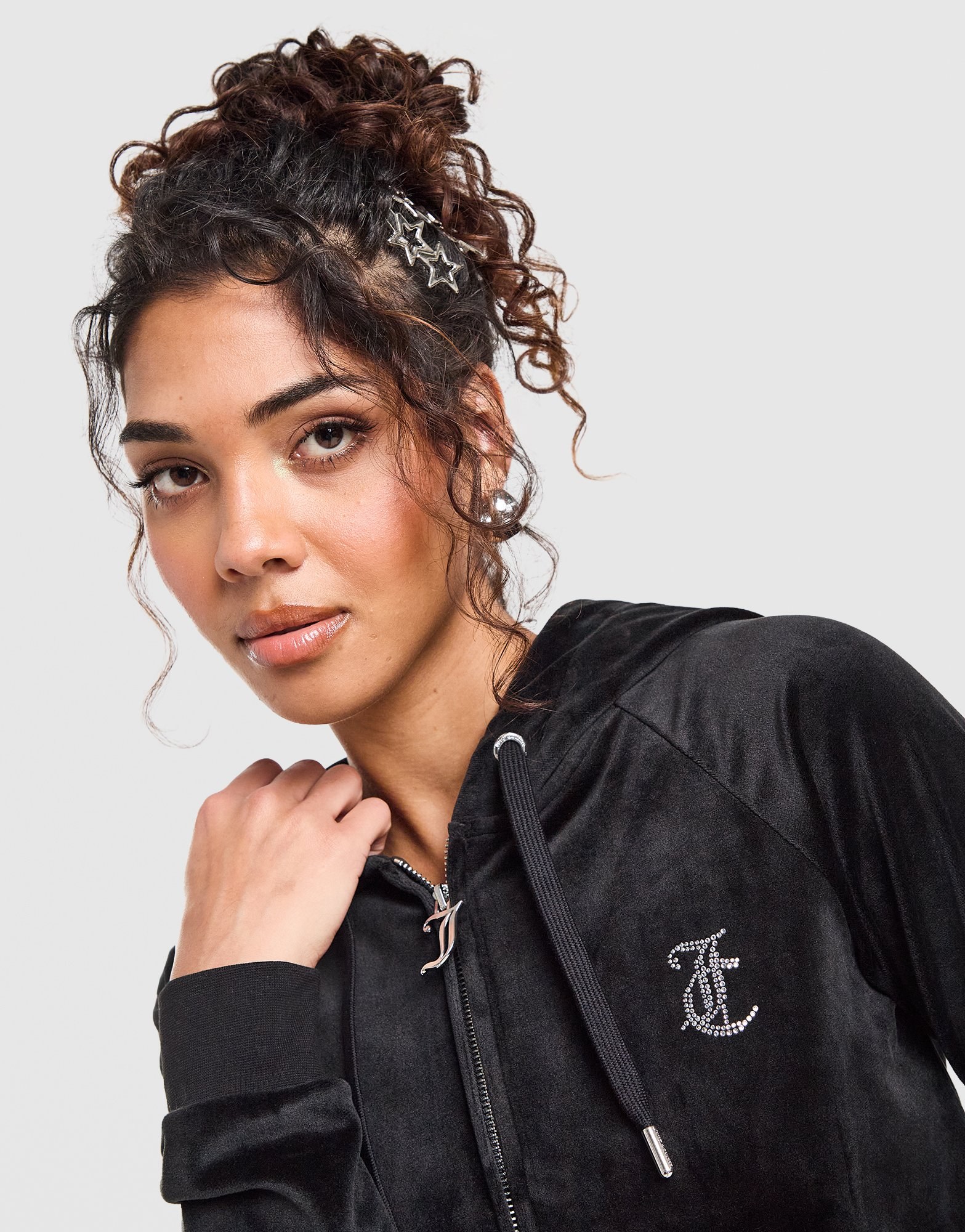 JUICY COUTURE Diamante JC Logo Full-Zip Hoodie